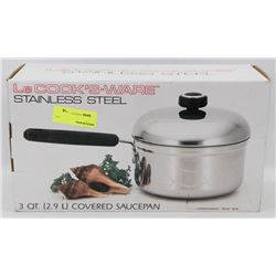 LE COOK'S WARE STAINLESS STEEL 3 QUART COVERED
