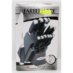 FARBERWARE 15PC SOFT GRIP CUTLERY SET IN BLOCK