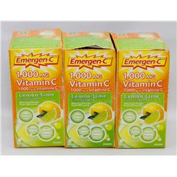 LOT OF 3 EMERGEN-C 1,000MG VITAMIN C LEMON LIME
