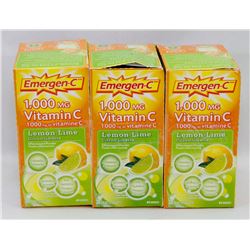 LOT OF 3 EMERGEN-C 1,000MG VITAMIN C LEMON LIME