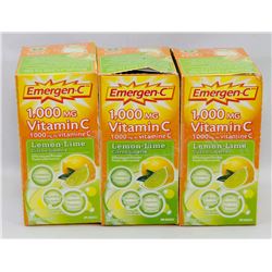 LOT OF 3 EMERGEN-C 1,000MG VITAMIN C LEMON LIME