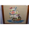 Image 2 : Small mahogany framed fire screen with needlework sailing ship motif insert