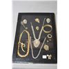 Image 1 : Selection of gold toned costume jewellery including diamante necklace and earring set, woven bracele