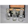 Image 2 : Antique Victorian box housing three glass apothecary/ dresser bottles with stoppers, with original k