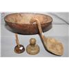 Image 1 : Large burl dough bowl, wooden ladle and two butter presses