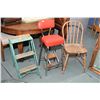 Image 1 : Primitive folding step stool, kitchen high stool with fold over steps and a spindle back side chair