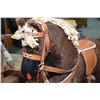 Image 2 : Child's rocking horse with plush upholstery, English leather saddle and bridle, 25" in height