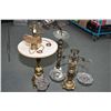 Image 1 : Marble topped wine table, brass and crystal scale, dish, ash stand and two wall mount brass bells