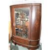 Image 1 : Antique three section mahogany wardrobe with curved right and left sides including base with single 