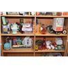 Image 1 : Two shelf lots of vintage collectibles including kitchen timer, carving set, decanter, teapots, boxe