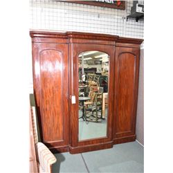 Large antique mahogany three section wardrobe fully fitted including middle section with pull out dr