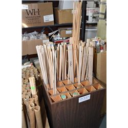 Retail display containing large selection of balsa craft stock source material in various shapes