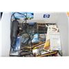 Image 2 : Box of hobby tools including Dremel with flex shaft, adjustable square vice, drill bits, saw blades,