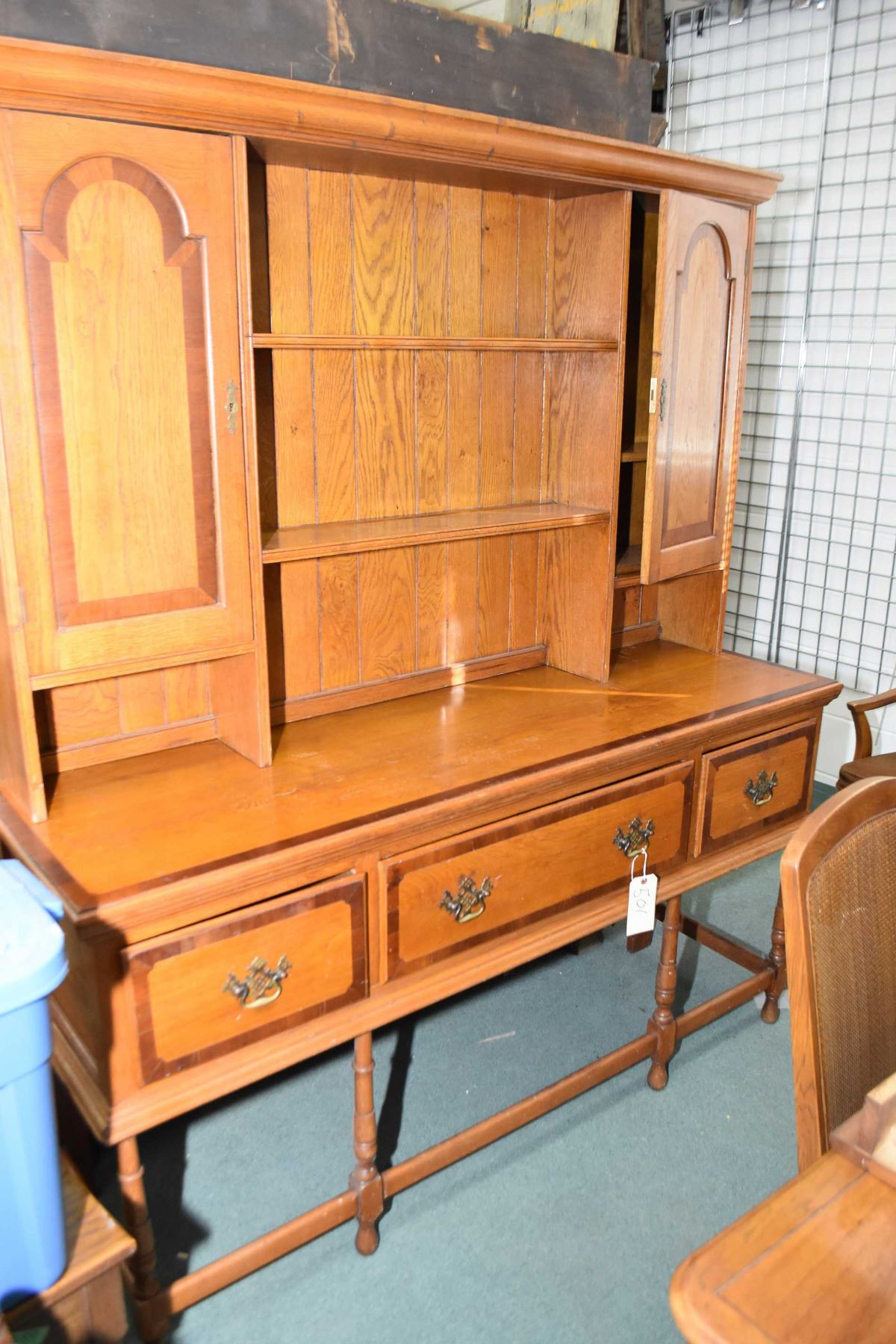 Antique English Oak And Mahogany Welsh Dresser With Three Drawers