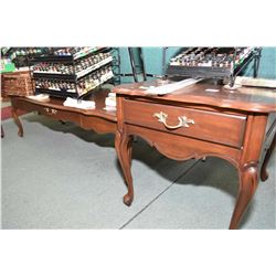 Three piece French provincial walnut parlour set including coffee and two single drawer side tables 