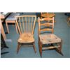 Image 1 : Child sized spindle back side chair and a child sized rocker with rush seat