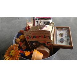 METAL WASH TUB WITH CONTENTS