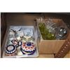 Image 1 : TWO BOXES OF CRYSTAL FLUTES MAJOLICA AND MOTHER OF PEARL COLLECTIBLES