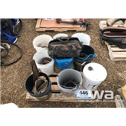 PALLET OF HEAVY HORSE SHOES & FARRIER TOOLS