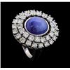 Image 4 : 14KT White Gold 8.10 ct. Natural Blue Star Sapphire and Diamond Ring