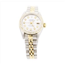 Ladies Two Tone Rolex Datejust Watch with Diamond Dial & Bezel