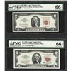 Image 1 : Lot of (2) Consecutive 1963 $2 Legal Tender Notes Fr.1513 PMG Gem Uncirculated 6