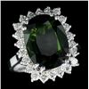 14KT White Gold 10.62 ctw Oval Cut Green Sapphire and Diamond Ring