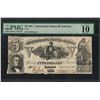 1861 $5 Confederate States of America Note T-37 PMG Very Good 10 Canceled
