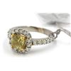 Image 2 : 14KT Two Tone Gold 2.24 ctw Halo Fancy Yellow Cushion and Round Diamond Ring