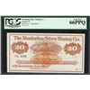 1870's $20 Manhattan Silver Mining Co. Obsolete Note PCGS Gem New 66PPQ