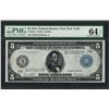 Image 1 : 1914 $5 Federal Reserve Note New York Fr.851a PMG Choice Uncirculated 64EPQ