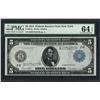 Image 1 : 1914 $5 Federal Reserve Note New York Fr.851a PMG Choice Uncirculated 64EPQ