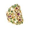 Image 1 : 18KT Yellow Gold Emerald, Ruby and Pearl Ring