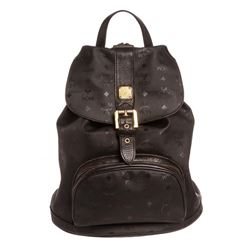 MCM Black Visetos Vinyl Leather Drawstring Backpack