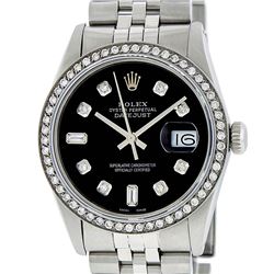 Rolex Mens Stainless Steel Black 8 + 2 Diamond Datejust Wristwatch