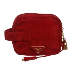 Prada Red Suede Button Clutch Pouch