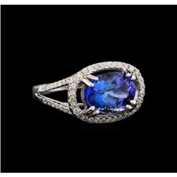 14KT White Gold 4.14 ctw Tanzanite and Diamond Ring