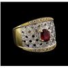 Image 1 : 14KT Yellow Gold 1.02 ctw Ruby and White Topaz Ring