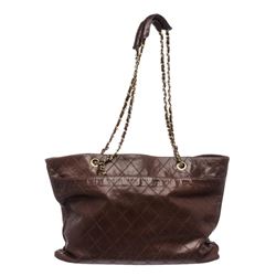 Chanel Brown Diamond Stitch Tote Shoulder Bag