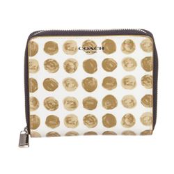 Coach White Beige Blue Canvas Leather Polka Dot Zipper Wallet