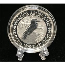 2015 1oz Australia Kookaburra $1 1990-2015 25th Anniversary