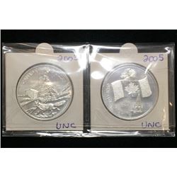 Lot of 2 - 2003 $1 Cobalt Discovery & 2005 $1 Canada's National Flag
