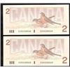 Image 2 : 2 Consecutive 1986 Canada $2 Bank of Canada EGK Notes Thiessen-Crow