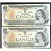 Image 1 : 2 Consecutive 1973 Canada $1 Bank of Canada Notes AB Lawson-Bouey