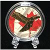 Image 1 : 2015 1oz Canada Red-Tailed Hawk Gold-Gilded Coloured Canadian Flag