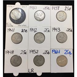 Lot of 9 - Canada 25-Cents Silver Coins