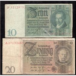 Lot of 2 - 1929 Germany Reichsmark Banknotes