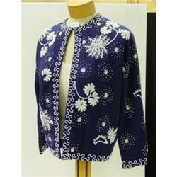 Vintage 1950's BEADED SWEATER - Navy