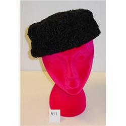 Vintage 1930's PILLBOX HAT - Black Lamb