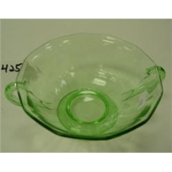 Handled GREEN DEPRESSION Glass Bowl